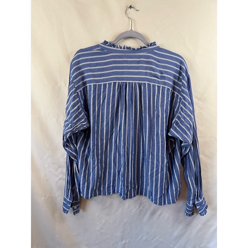Loft Womens Blue and White Striped Button Down Top Size Large - Picture 3 of 5